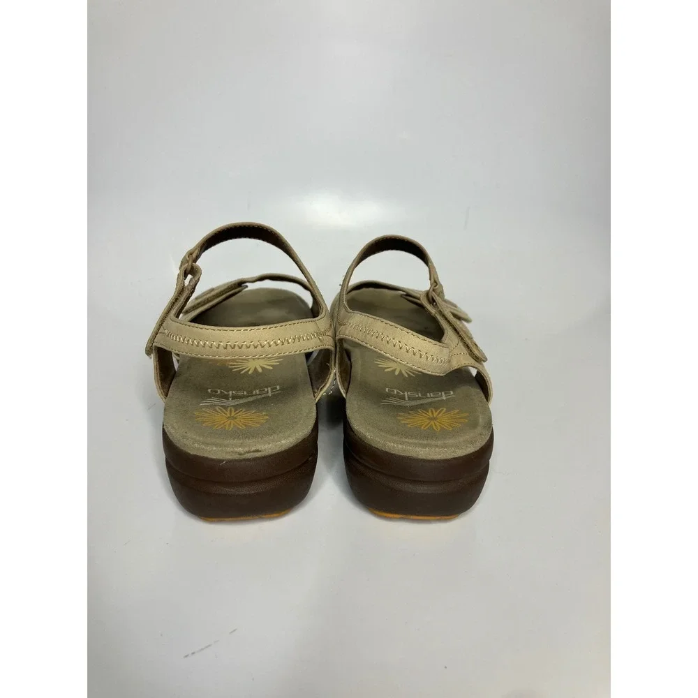 Dansko Sophie Sandals Womens 42 Tan Good Leather‎ Adjustable Straps Floral Wedge
